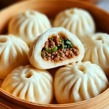 Fluffy Beef Bao Buns filled with savory beef filling