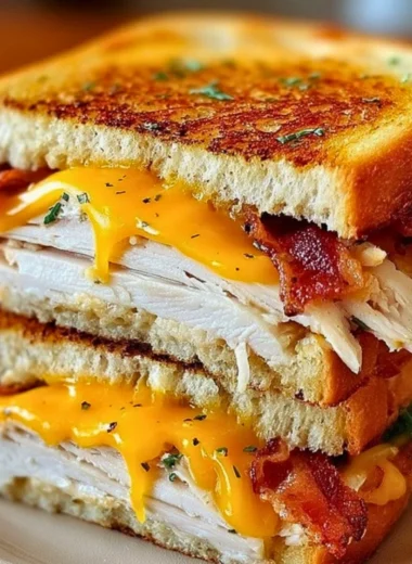 Delicious Cheddar and Bacon Turkey Melt sandwich on sourdough bread