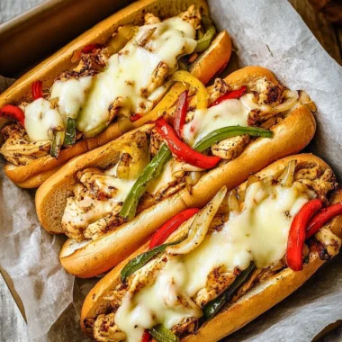Delicious Chicken Philly Cheese Steaks with melted cheese and fresh toppings