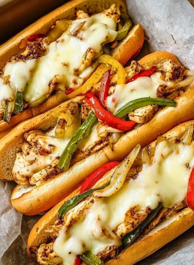 Delicious Chicken Philly Cheese Steaks with melted cheese and fresh toppings