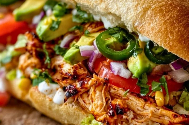 Delicious Chicken Torta sandwich with grilled chicken and fresh toppings