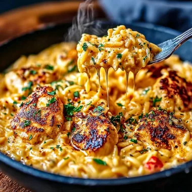 Delicious one-pot Cajun Chicken Alfredo Orzo dish served in a bowl