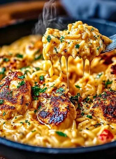 Delicious one-pot Cajun Chicken Alfredo Orzo dish served in a bowl