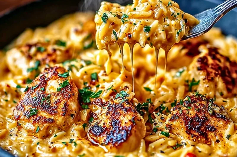Delicious one-pot Cajun Chicken Alfredo Orzo dish served in a bowl