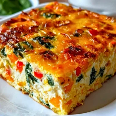 Cottage cheese and veggie bake served in a rustic dish