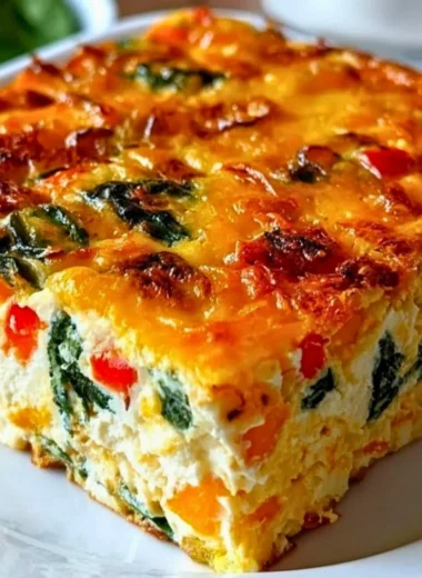 Cottage cheese and veggie bake served in a rustic dish