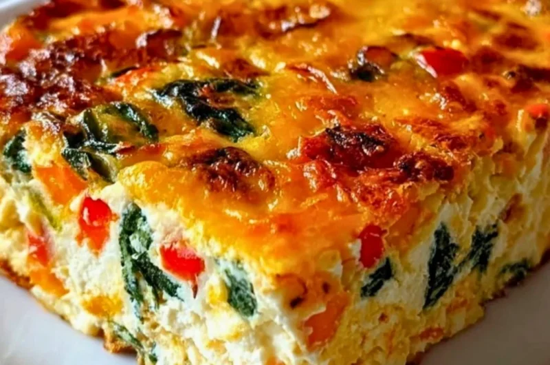 Cottage cheese and veggie bake served in a rustic dish