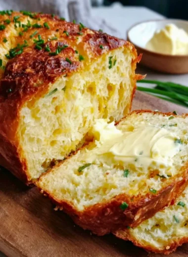 Delicious homemade cottage cheese bread served on a wooden table