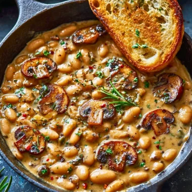 Creamy white bean and mushroom skillet dish for vegetarian dinner