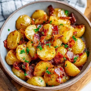 Crispy Bacon Honey Roasted Potatoes served on a plate