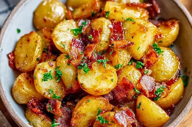 Crispy Bacon Honey Roasted Potatoes served on a plate