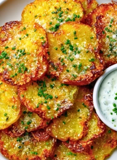 Crispy garlic parmesan smashed potatoes served on a plate