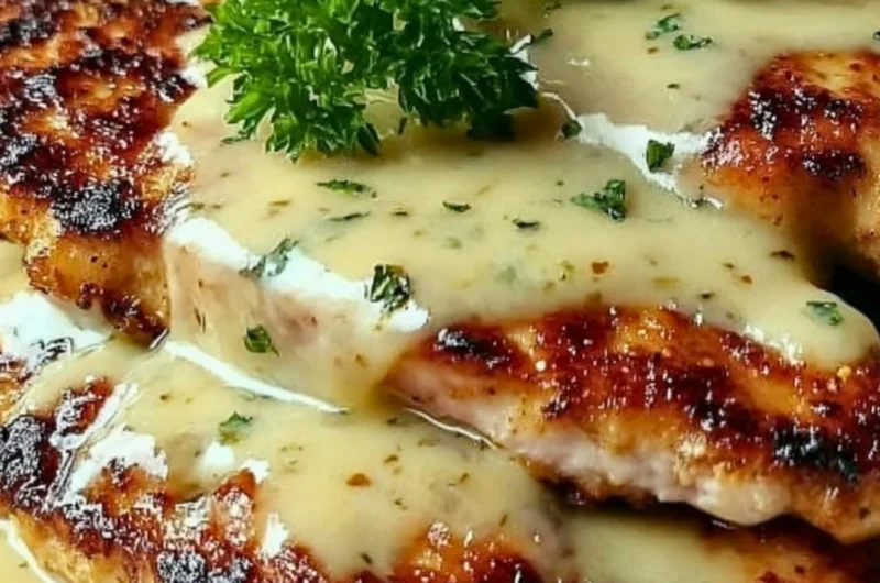 Crispy Malibu Chicken dish plated with herbs and sauces