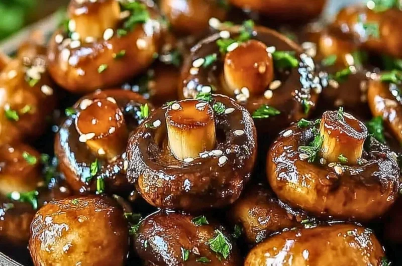 Delicious oven-roasted mushrooms seasoned with soy sauce and honey