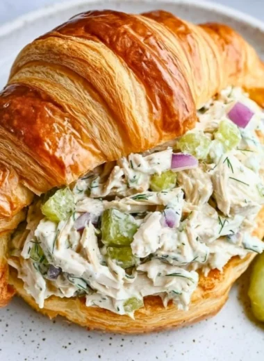 Delicious flavored dill pickle chicken salad served in a bowl
