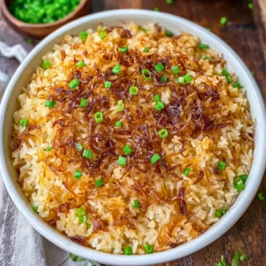 Bowl of flavorful French Onion Butter Rice served as a side dish