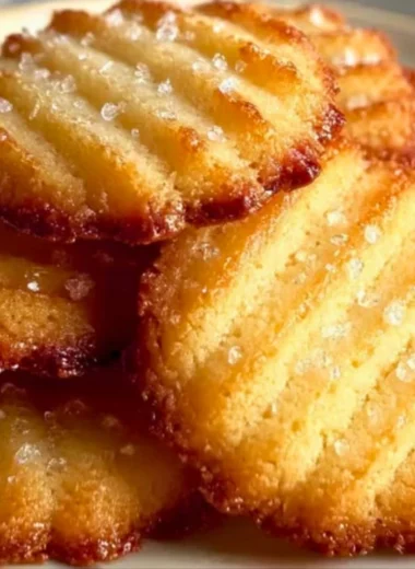 Plate of delicious French salted butter cookies with a sprinkle of sea salt