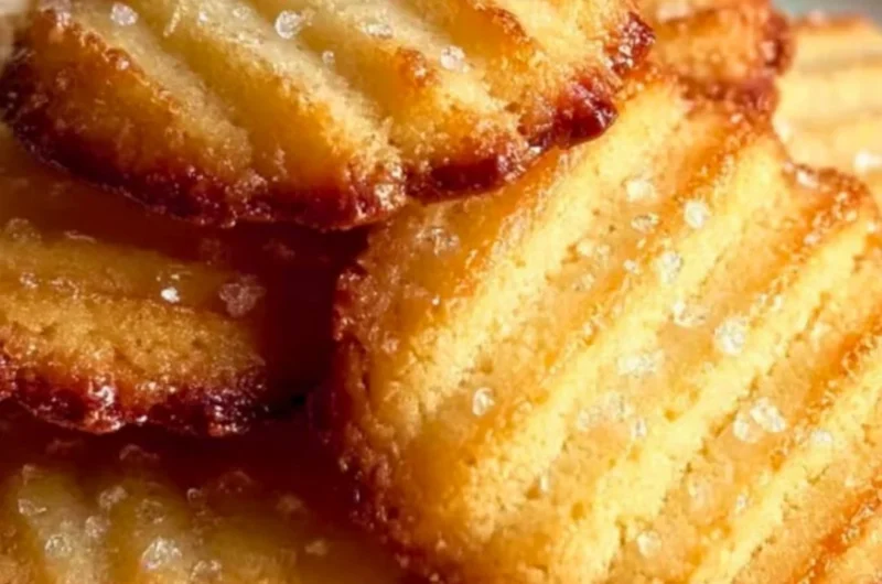 Plate of delicious French salted butter cookies with a sprinkle of sea salt