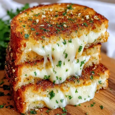 Garlic Bread Grilled Cheese sandwich with melted cheese and crispy edges