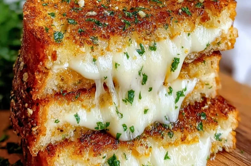 Garlic Bread Grilled Cheese sandwich with melted cheese and crispy edges