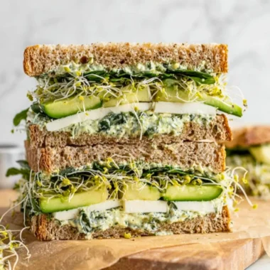 Delicious and fresh Green Goddess Sandwich with vibrant greens and creamy dressing