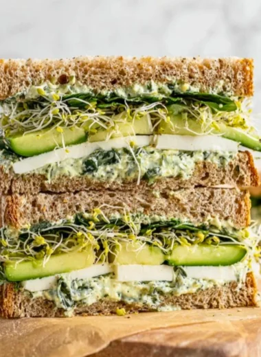 Delicious and fresh Green Goddess Sandwich with vibrant greens and creamy dressing