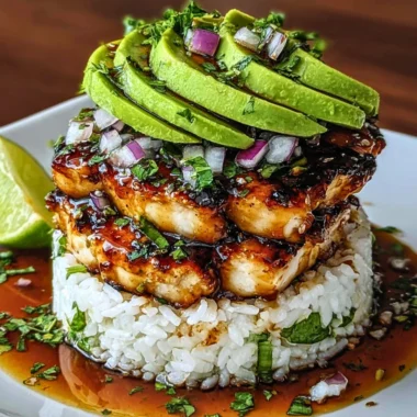 Honey Lime Chicken served with Avocado Rice Stack