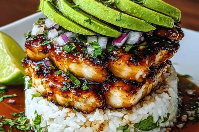 Honey Lime Chicken served with Avocado Rice Stack