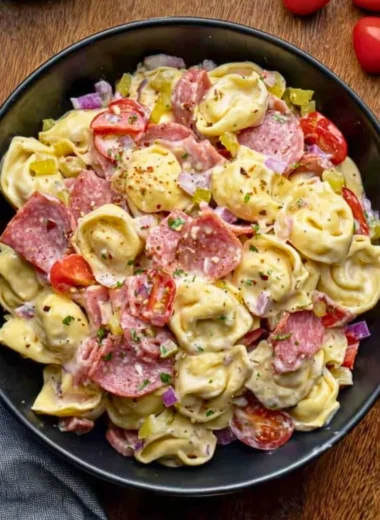 Italian Grinder Tortellini Salad with fresh ingredients and vibrant colors