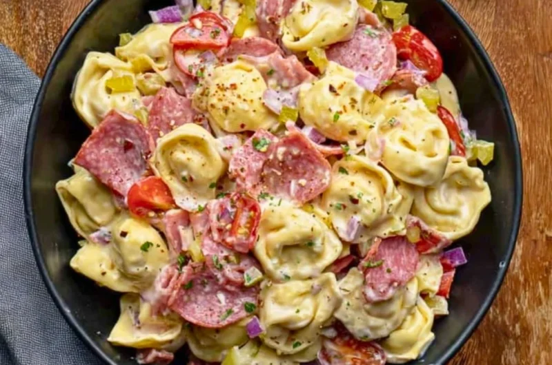 Italian Grinder Tortellini Salad with fresh ingredients and vibrant colors