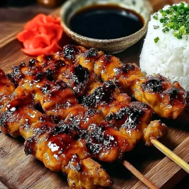 Delicious Chicken Yakitori skewers grilled to perfection, served with dipping sauce.