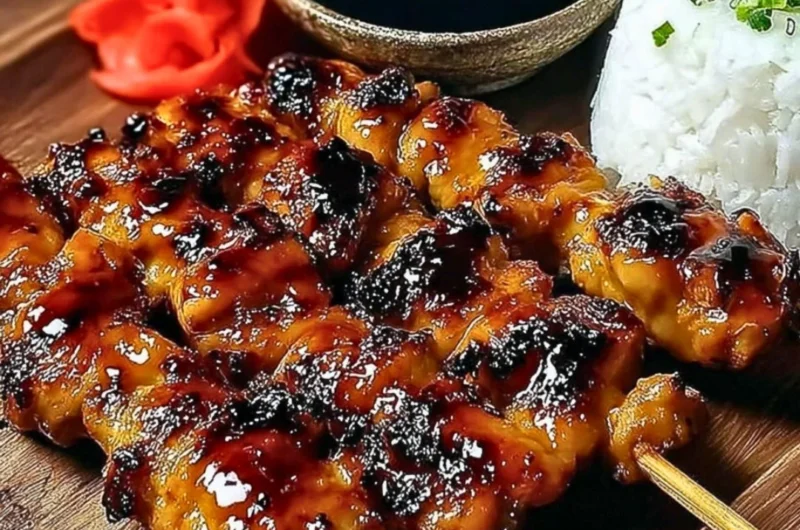 Delicious Chicken Yakitori skewers grilled to perfection, served with dipping sauce.