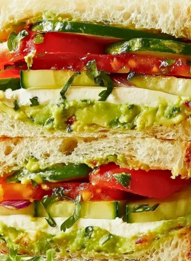 Loaded cucumber and avocado sandwich with fresh ingredients