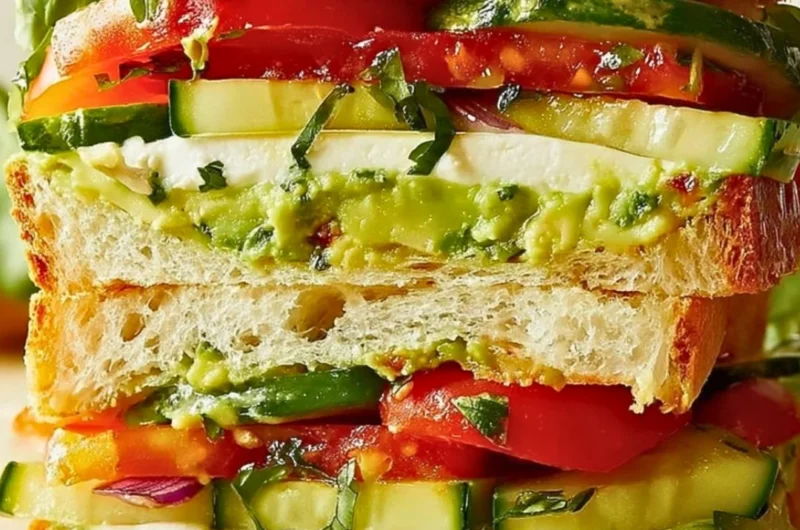 Loaded cucumber and avocado sandwich with fresh ingredients