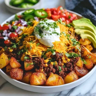 Loaded Potato Taco Bowl with crispy potatoes and vibrant toppings