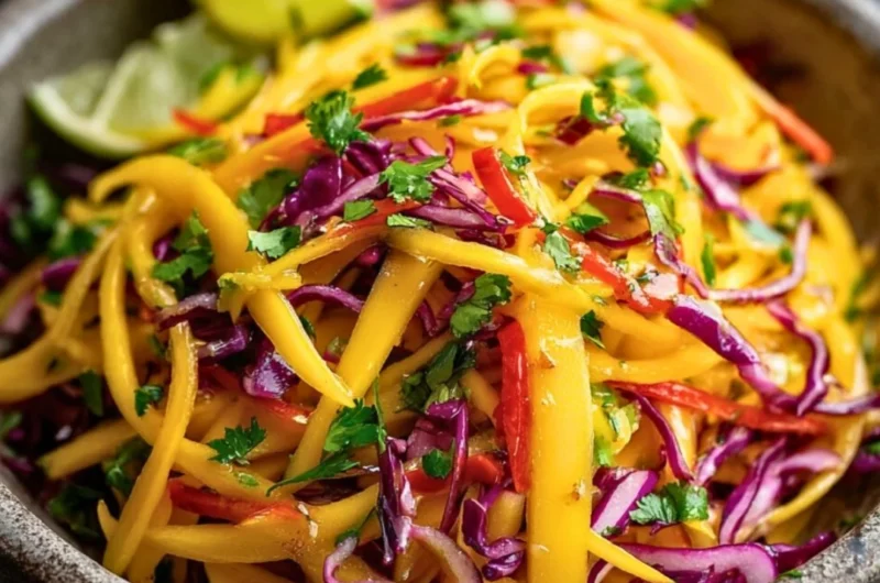 Freshly made Mango Slaw with colorful vegetables in a bowl