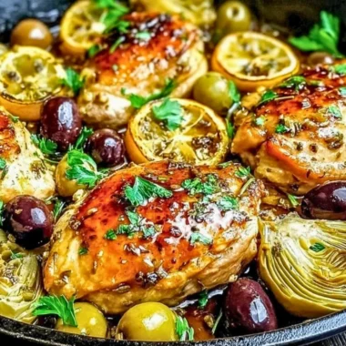 Delicious Mediterranean Chicken dish garnished with fresh herbs and vegetables