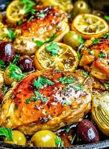 Delicious Mediterranean Chicken dish garnished with fresh herbs and vegetables