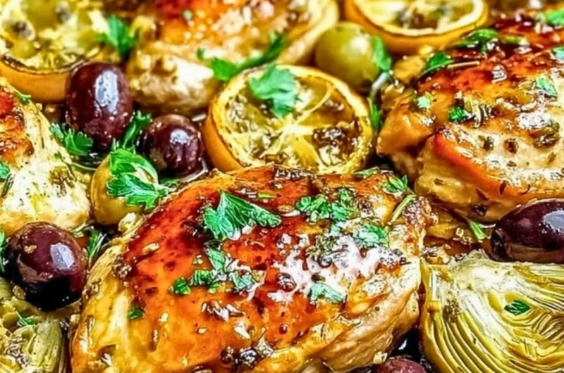 Delicious Mediterranean Chicken dish garnished with fresh herbs and vegetables