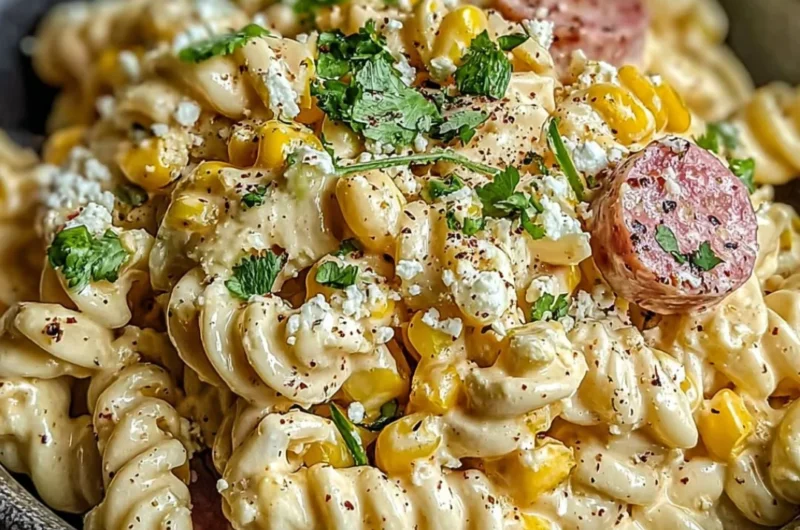 Bowl of Mexican Street Corn Pasta Salad with fresh ingredients and vibrant colors