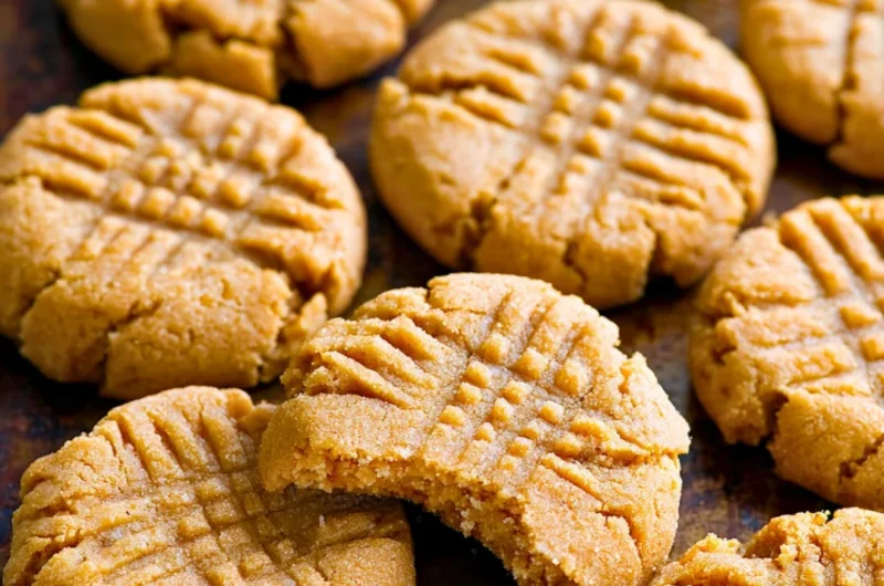 Soft and chewy keto peanut butter cookies on a baking tray.