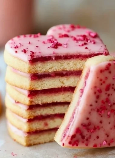 Delicious strawberry shortbread cookies on a plate, perfect for dessert