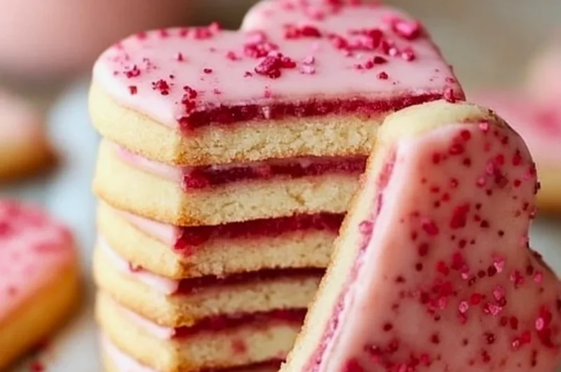 Delicious strawberry shortbread cookies on a plate, perfect for dessert
