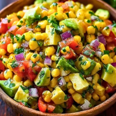 Delicious summer corn salad with fresh vegetables and herbs