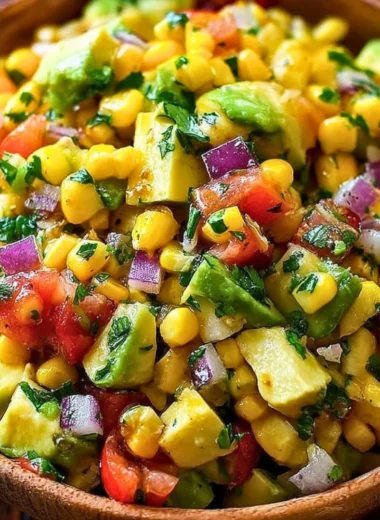 Delicious summer corn salad with fresh vegetables and herbs