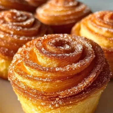Delicious churro cruffins fresh out of the oven, coated in cinnamon sugar.