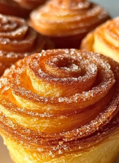 Delicious churro cruffins fresh out of the oven, coated in cinnamon sugar.