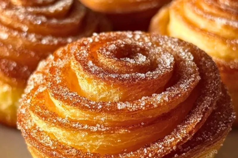 Delicious churro cruffins fresh out of the oven, coated in cinnamon sugar.