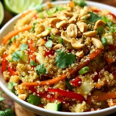 Colorful Thai Quinoa Salad with crunchy vegetables and vibrant dressing