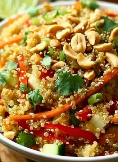 Colorful Thai Quinoa Salad with crunchy vegetables and vibrant dressing